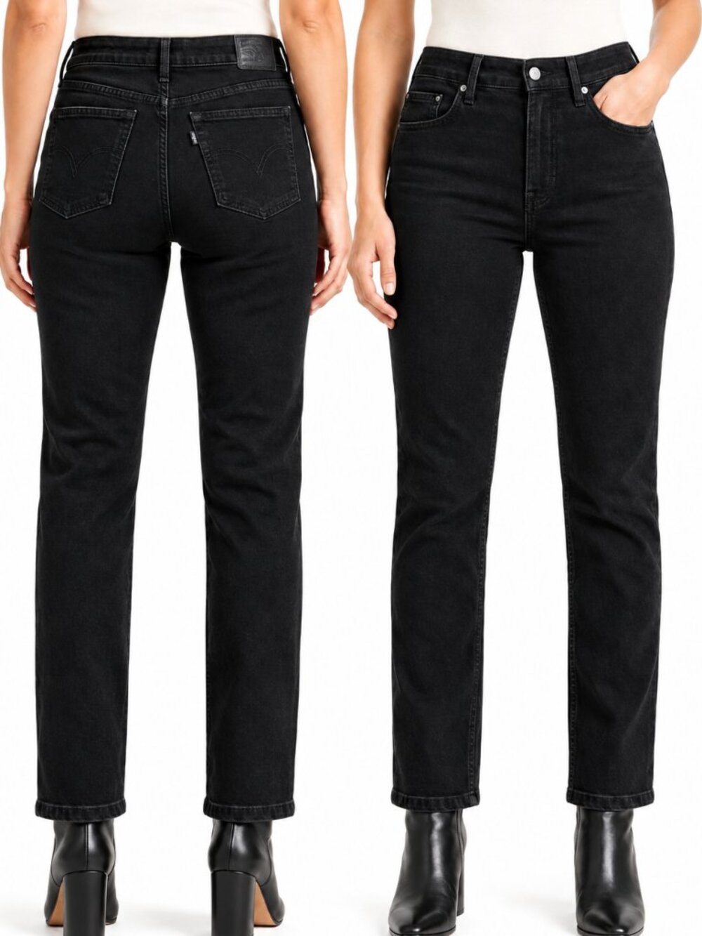NWOT Levi's 505 Black Ink Straight Leg Model Off Duty Jeans 28 Mid Rise Stretch